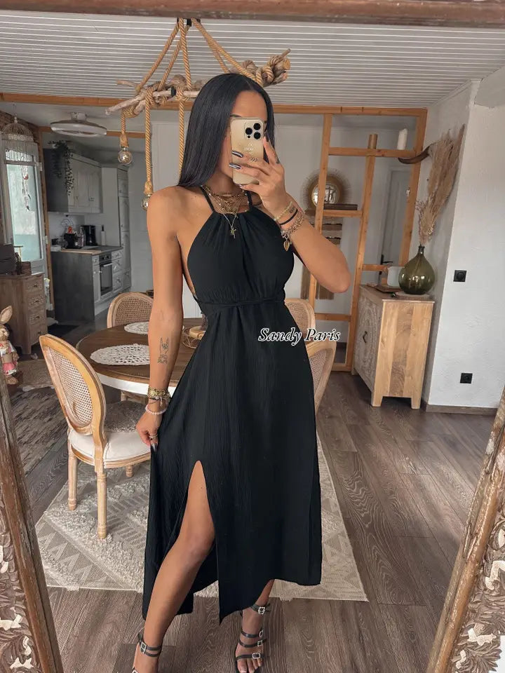 Long Backless Dress in Cotton Gauze