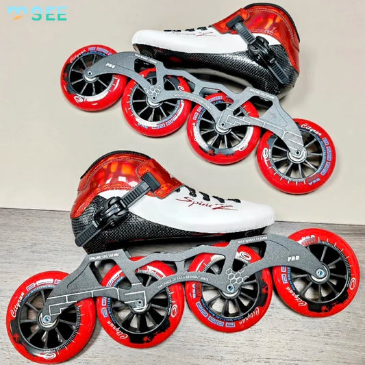 SeeMore Carbon Fiber Racing Speed Inline Skates Adults Professional Competition Skating Shoes with 4 Wheel Optional 90/100/110mm
