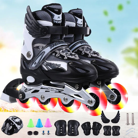 Single Row Children's Breathable High Quality Outdoor Roller Skating Shoes Cotton Upper Colorful Light Wheel Mobility Parkour
