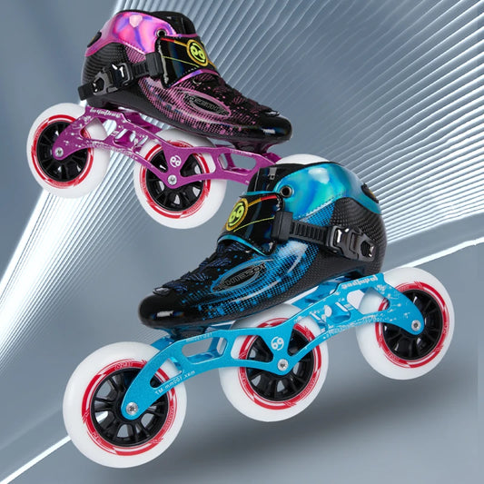 Professional Carbon Fiber Speed Skating Shoes for Boys 4-Wheel 100mm/90mm Roller Inline Skates with Aluminum Chassis PU Material