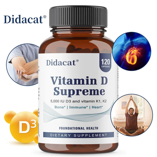 Vitamin D Supreme 5000 IU  - Support Immune System + Bone Health - Gluten Free Vitamin D3 Supplement with Vitamin K