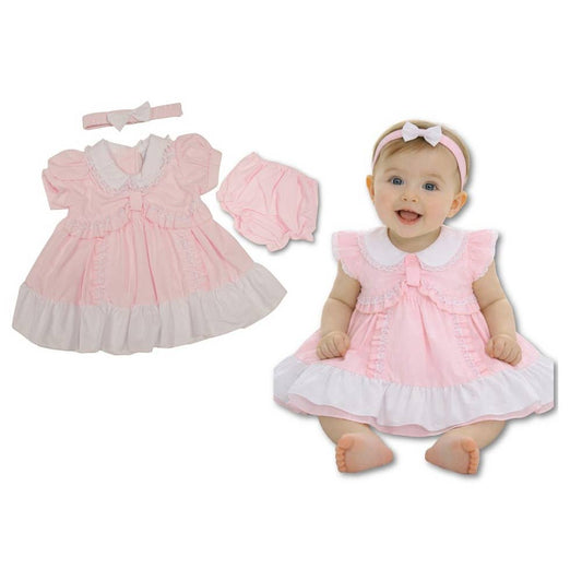 Wholesale Baby Dress Pink with Ruffles and Lace Collar - 0-6 Months